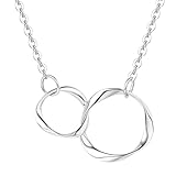 AGVANA 14K Solid Real White Gold Two Interlocking Infinity Eternity Circles Necklace for Women Mother Daughter Necklace Fine Jewelry Anniversary Birthday Gifts for Women Girls Mom Her