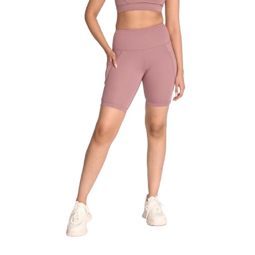 hunnit Gym Shorts for Women Knee Length | High Waisted Workout Shorts | Gym Wear Shorts| Elastane Stretch | 2 Side Pockets | Moisture Wicking Fabric | Active Shorts-picture-45