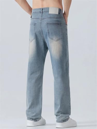 Men's Summer Thin Printed Jeans Breathable Fashion Business Loose Fit Washed Vintage Casual Denim Trousers3