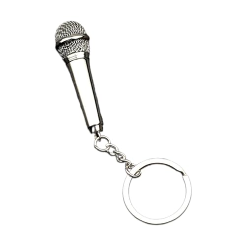 FANSWAN Llavero con colgante de micrófono, llavero con forma de micrófono, accesorio elegante para los amantes de la música, plateado
