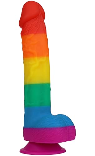 LZYAA 9.3 Inch Realistic Rainbow Dildo Adult Sex Toys Liquid Silicone Material Strong Suction Cup G-Spot Hands-Free Play Long Penis 2 Balls for Vaginal Women Men