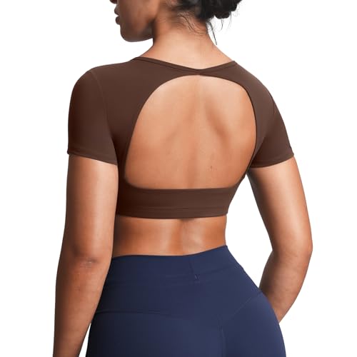 Image of Aoxjox Short Sleeve Crop Tops for Women Clarissa Hollow Back Workout Crop T Shirt Top