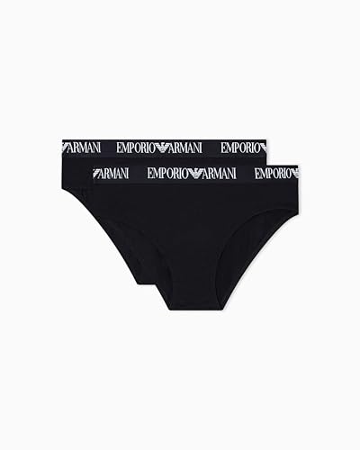EMPORIO ARMANI Woman's Essential Cotton 2-Pack Brief, Black, L