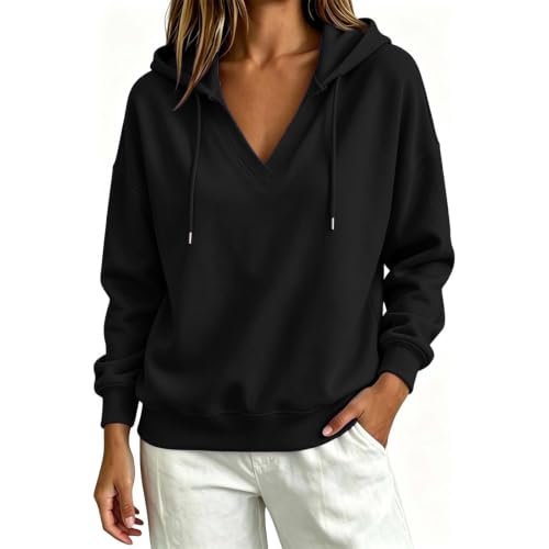 V neck sweatshirt Women Oversized drawstring Long Sleeve Hoodies - image 4