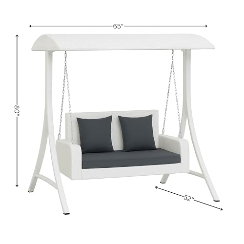 Image of Swing with Stand & Roof for Balcony, Garden | Weather Resistant Rattan & Wicker Porch Swing Double Seater | Outdoor Maharaja Jhula for Adults