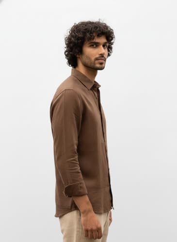 Image of Men's Linen Cotton Shirt | Solid Design | Full Sleeve | Regular Fit | Button Down Collar | Summer Casual & Formal Wear