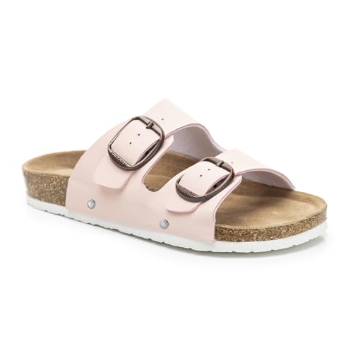 Image of FITORY Womens Flat Sandals with Cork Footbed, Open Toe Arch Support Slides Adjustable Slip On Slippers for Summer 2026 Size 6-11