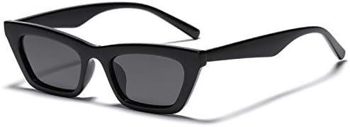 VANLINKER Polarized Small Trendy Skinny Cat Eye Sunglasses Women Retro Tiny Square Shade Black