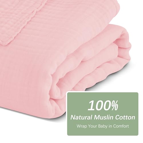 Image of SWEET DOLPHIN Muslin Baby Bath Towels Blanket - 2 Pack 100% Cotton Towel for Babies, Infants, Toddlers - 40x40Inch - Highly Absorbent, Pink