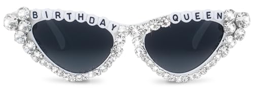 JUSTOTRY Birthday Glasses for Women Birthday Queen Sunglasses Birthday Party Gift Stylish Shiny Diamond Pearl