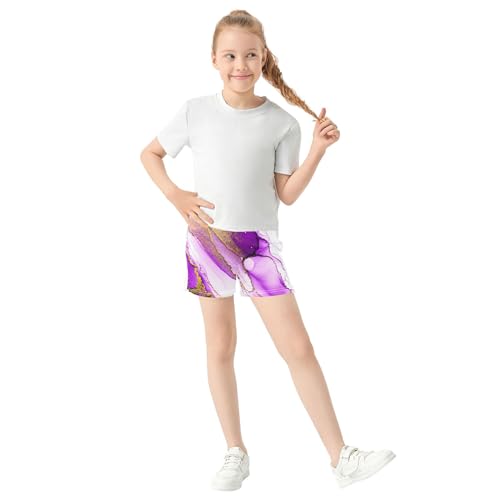 Girls Athletic Shorts Abstract Purple Gold Marble Comfy Summer Casual Shorts with Pockets Personalized, X-Small2