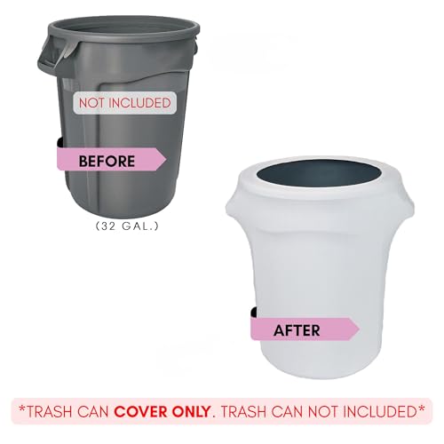 Image of YOUR CHAIR COVERS - 32 Gallon Stretch Spandex Fitted Trash Can /Waste Container Cover - White (Cover ONLY, Trash CAN NOT Included)