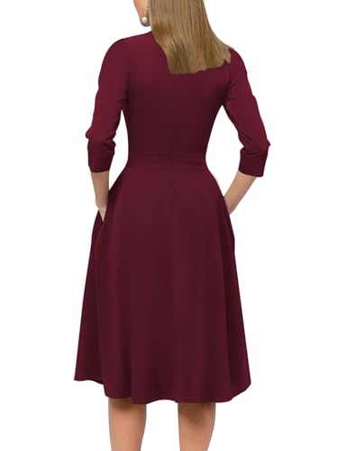Image of Simple Flavor Women's Floral Vintage Dress Elegant Midi Evening Dress 3 /4 Sleeves