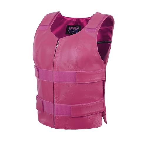 HOT PINK Women hot pink style leather Vest women biker club2