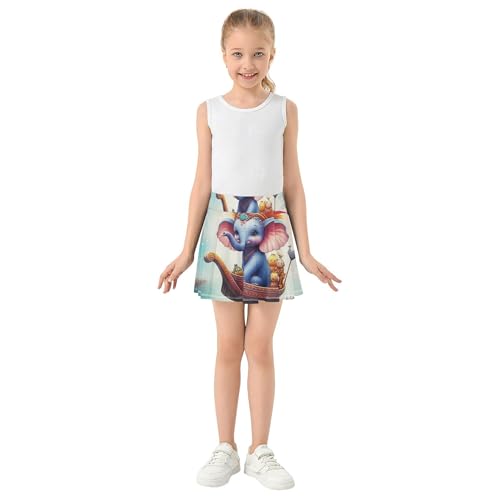 Athletic Shorts Girls Skorts Whimsical Cute Blue Elephant Toddlers Tennis Skirts Rainbow Cheer Skirt 3t3