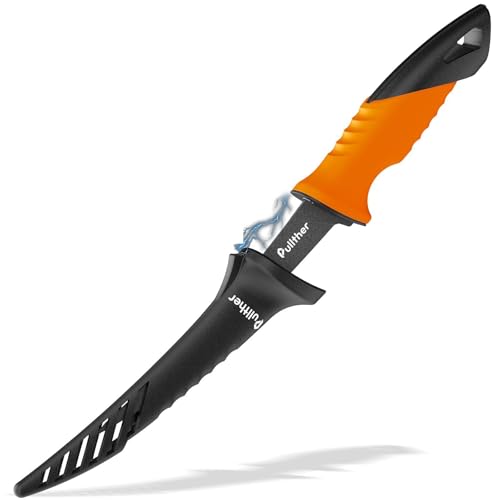 pullther fishing 7 Inch Fillet Knife for fish,Fillet Knives with Magnetic Protective Sheath,Stainless Steel with Corrosion Resistant Coated Fishing Gear