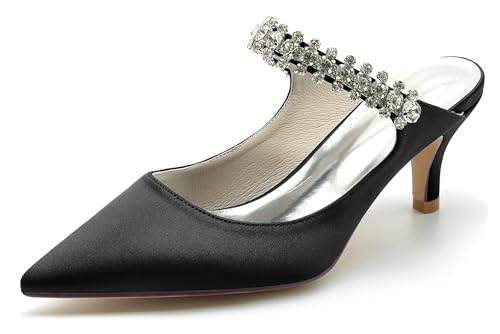 Minishion Womens Formal Shoes for Wedding Low Heel Pointed Toe Party Prom Pumps Mule with Rhinestones BR039