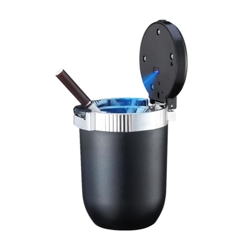 Image of Car Ashtray with Lid Smell Proof, Detachable Stainless Smokeless Ash Tray with LED Blue Light, Portable Mini Car Trash Can, Windproof Auto Ashtray Cup Holder for Car Home Outdoor Travel (Silver)