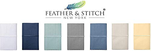 Feather & Stitch 500 Thread Count Twin Size Cotton Sheets 3 Piece Damask Stripe Sheet Set 17 Inch Deep Pocket Sateen Weave Striped Sheets with 1 Pillowcase Luxury Bedding Semolina - Thumbnail 3