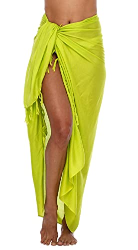 SHU-SHI - Sarong/paréo - pour Femme - Look de Plage - à Porter au-Dessus du Maillot de Bain - Taille Unique - Vert Citron