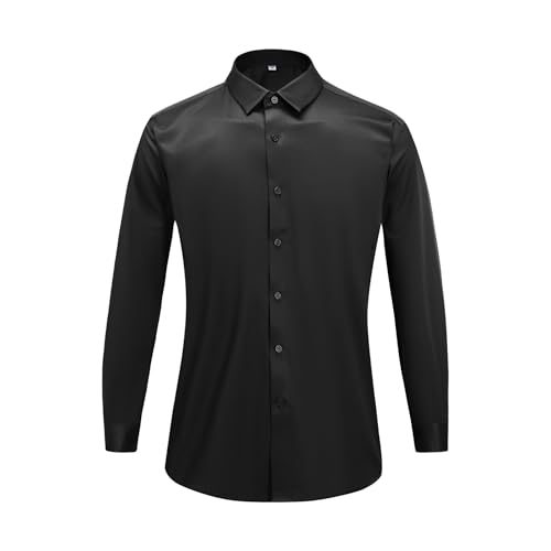 YFFUSHI Men's Glossy Shirt Solid Regular Fit Long-Sleeved Casual Button Down Shirts Black - image 1