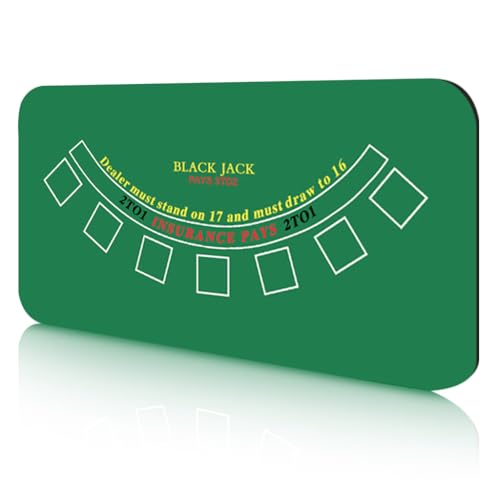 Image of PATPAT Blackjack Poker Table Mat 70.8x35.4 inches Standard Green Smooth Blackjack Table Mat with 7 Betting Boxes Anti-Slip Poker Mats