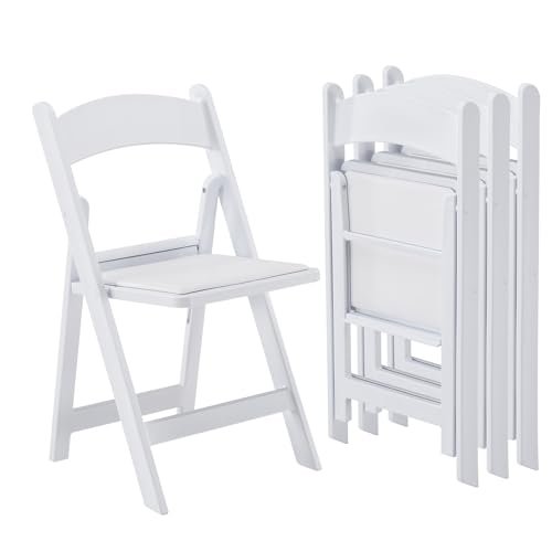 KAIHAOWIN Lot de 4 chaises pliantes en résine avec siège rembourré en vinyle pour intérieur et extérieur pour événements, fête, mariage - Blanc