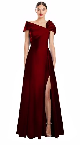 Image of Off Shoulder Satin Formal Dresses Long A Line Evening Party Prom Dresses for Women EA002