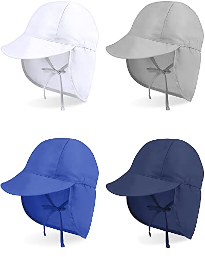 Jiuguva 4 Piece Sun Hat For Baby Boy Girl Adjustable Summer Sun Protection Swim Cap Infant Toddle Newborn Hat With Neck Flap (Stylish Colors) #TOP10