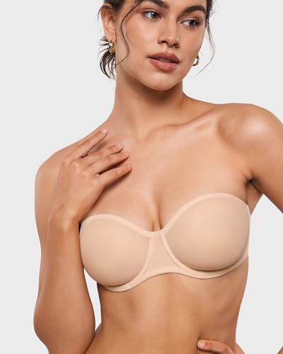 Image of INLYRIC Women's Sheer Strapless Bras Mesh Sexy Unlined Plus Size See Through Bra Underwire Demi Mesh Non Padded