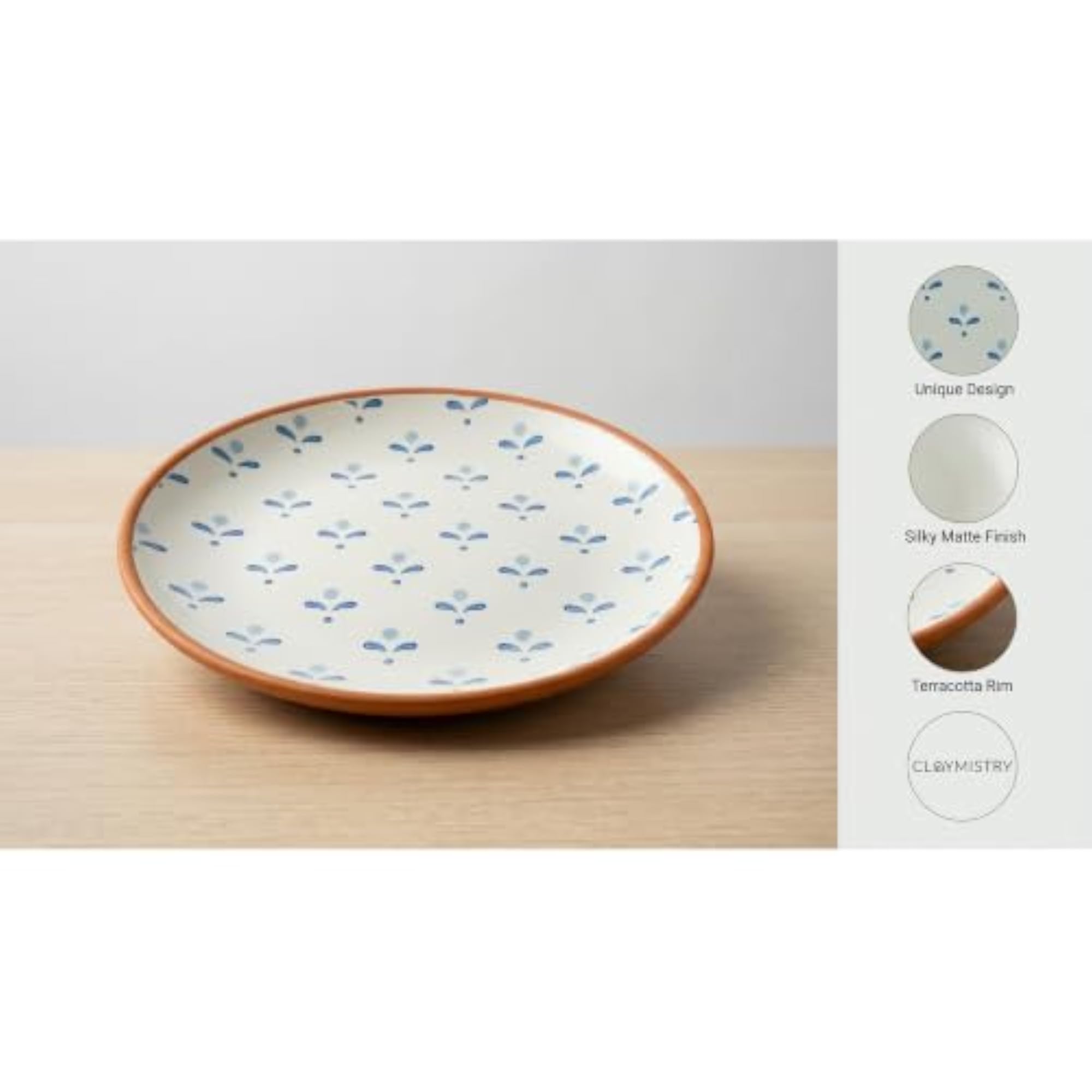 Blue Ceramic Quarter Plate Set of 4, 18 cm