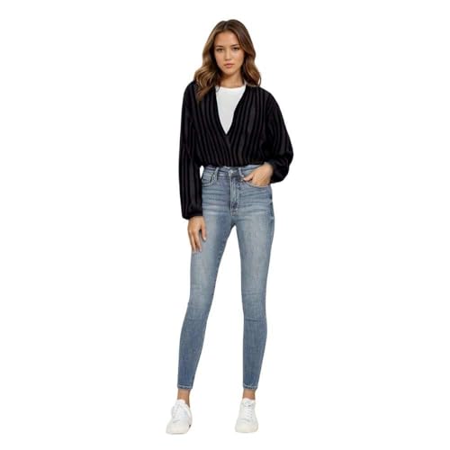 Judy Blue High Waist Tummy Control Contrast Wash Skinny Jeans for Women
