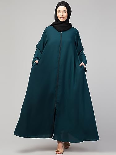 Image of Mallika Women Modest Wear Nida Matt Front Open Zipper Abaya Burkha for Everyday use