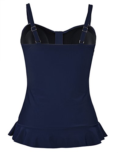Image of Hilor Women's 50's Retro Ruched Tankini Swimsuit Top with Ruffle Hem