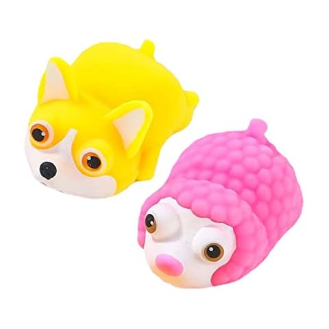 ASMFUOY 2 Pcs Kawaii Dog Toys Big Animals Cute Puppy Squishies Stress Relief Animal Toy for Kid Christmas Thanksgiving Collect Reward Party Favors (Pink and Light Yellow) Cover