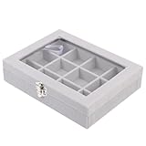 SUPVOX Caja de Almacenamiento para Joyas 12 Rejillas, Tamaño Pequeño, Color Gris, Organizador Portátil para Anillos y Pendientes, Estuche Multiusos para Guardar Joyería en Dormitorio