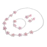 HEMOTON Joyería Infantil con Flores y Perlas Collar Pulsera y Pendientes para Niñas Accesorios Cómodos y Resistentes para Fiestas Bodas y Diario