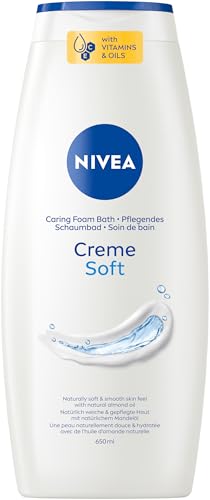NIVEA Creme Soft Pflegendes Schaumbad, pflegender Badezusatz mit mildem Duft und Mandelöl, hautschützendes Entspannungsbad für ein gepflegtes Hautgefühl (650 ml)
