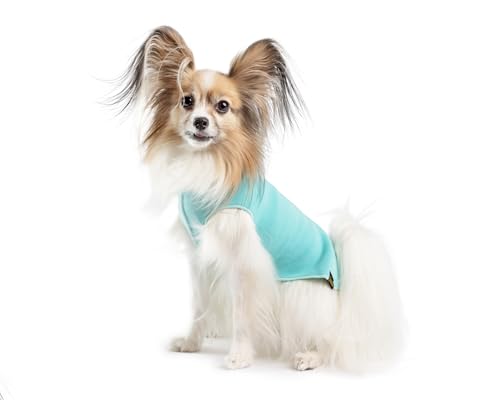 Image of Goldpaw Stretch Fleece Dog Sweater - with Spandex for 4-Way Stretch - Soft, Comfortable Dog Coat - Machine Washable - Made in the USA - Turquoise - Size 26