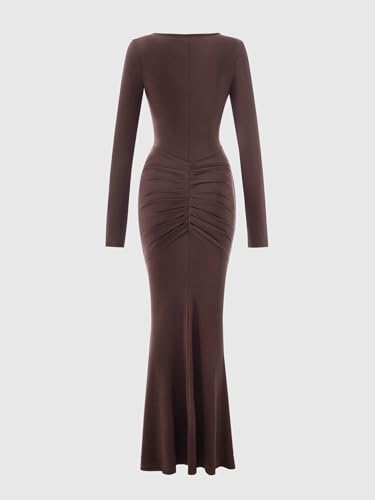 Women's Wrap Ruched Bodycon Dress Elegant Long Sleeve Fishtail Maxi Party Dresses2