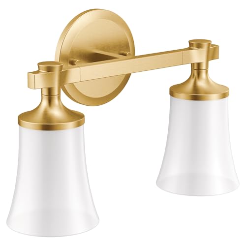 Image of Moen YB0362BG Flara 2-Light Dual-Mount Bath Bathroom Vanity Light Fixture with Frosted Glass, Brushed Gold