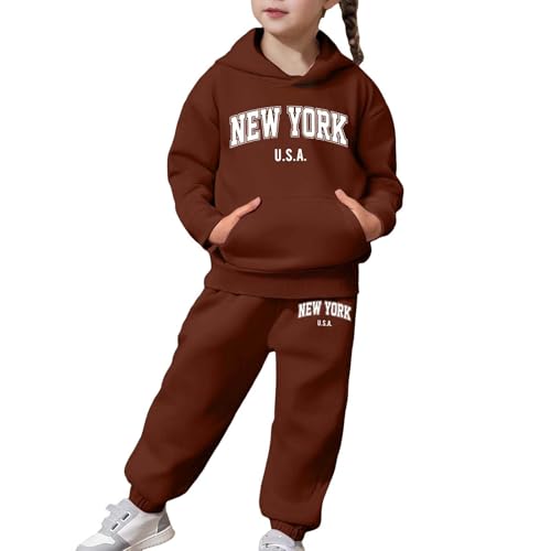 Girls Sweatsuit Set - 2 Piece New York Letter Print Graphic Pullover Hoodie Sweatshirt and Sweatpants Jogger Sets 2-13Years4