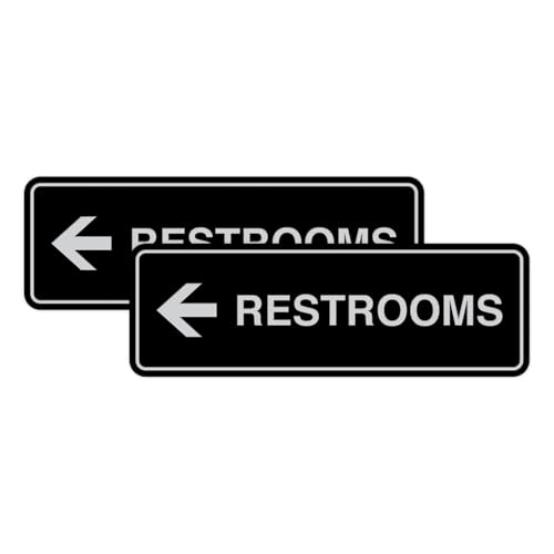 Signs ByLITA Standard Restroom (Left Arrow) Sign (Black/Silver) - Large 2 Pack