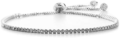 Devin Rose Adjustable Bolo Slider Dainty Tennis Bracelet for Women made with 2mm Faceted Crystals in Rhodium Plated Brass White