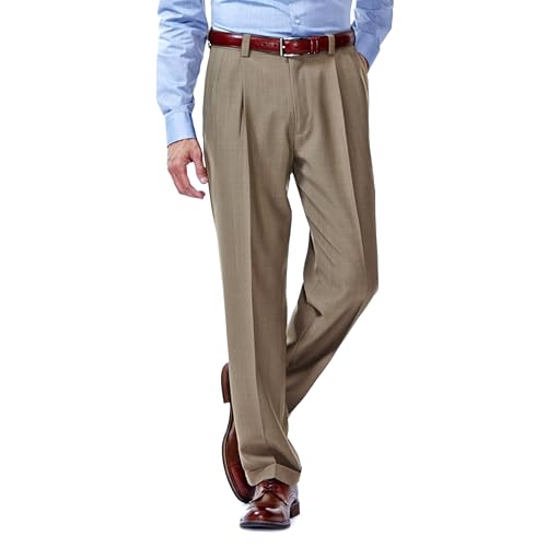 Haggar Men's E-Clo Repreve Classic Fit Pleat Front Dress Pant with Hidden Expandable Waistband Khaki 38W x 32L by Haggar - Used condition - US$35.71