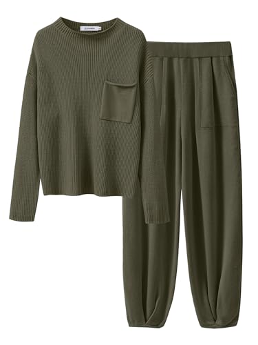 Image of ANRABESS Women's Two Piece Outfits Long Sleeve Knit Top Fall Sweater Set Oversized Pants Tracksuit Lounge Sets