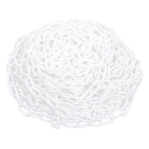 szkoo 30,5m Chaîne de signalisation en plastique, Blanc Chaîne de signalisation en plastique pour la sécurité d'avertissement, contrôle des foules, circulation, file d'attente