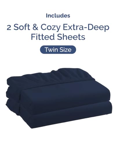 Image of CGK Linens 2 Pack Extra Deep Twin Fitted Sheets - Navy Blue