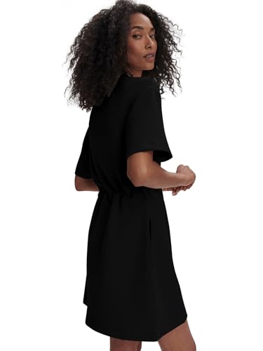 Image of COCOMARTS Dresses for Women Summer Short Sleeve Crew Neck Sweatshirt Dress Drawstring Waist Tunic Tops Mini Vacation Sundress
