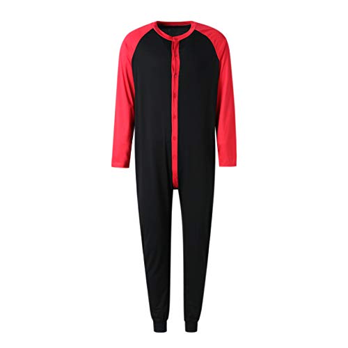 Hulpvktsgiq Men's One Piece Pajama Color Block Thermal Underwear Full Button Union Suit Long Sleeve Onesie with Button Flap2